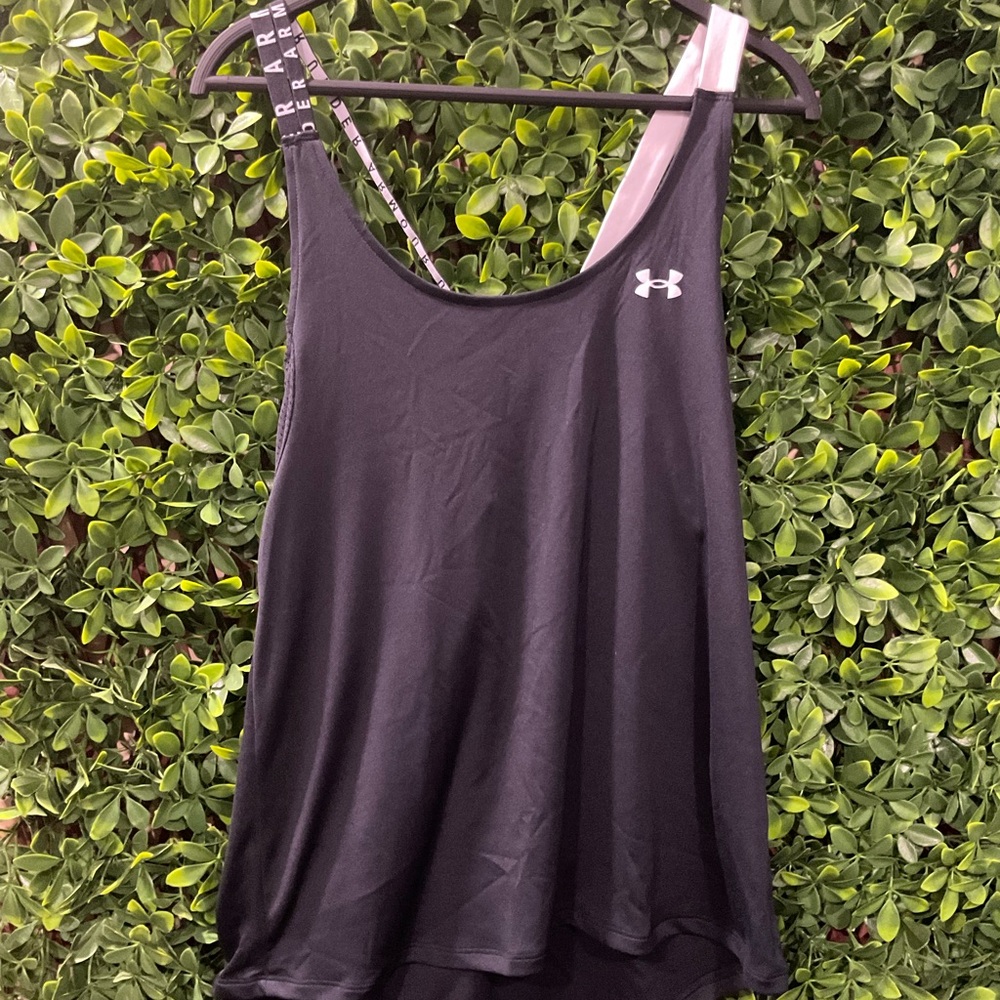 Under Armour Black/White Asymmetrical Sleeveless Tank Top Size Large